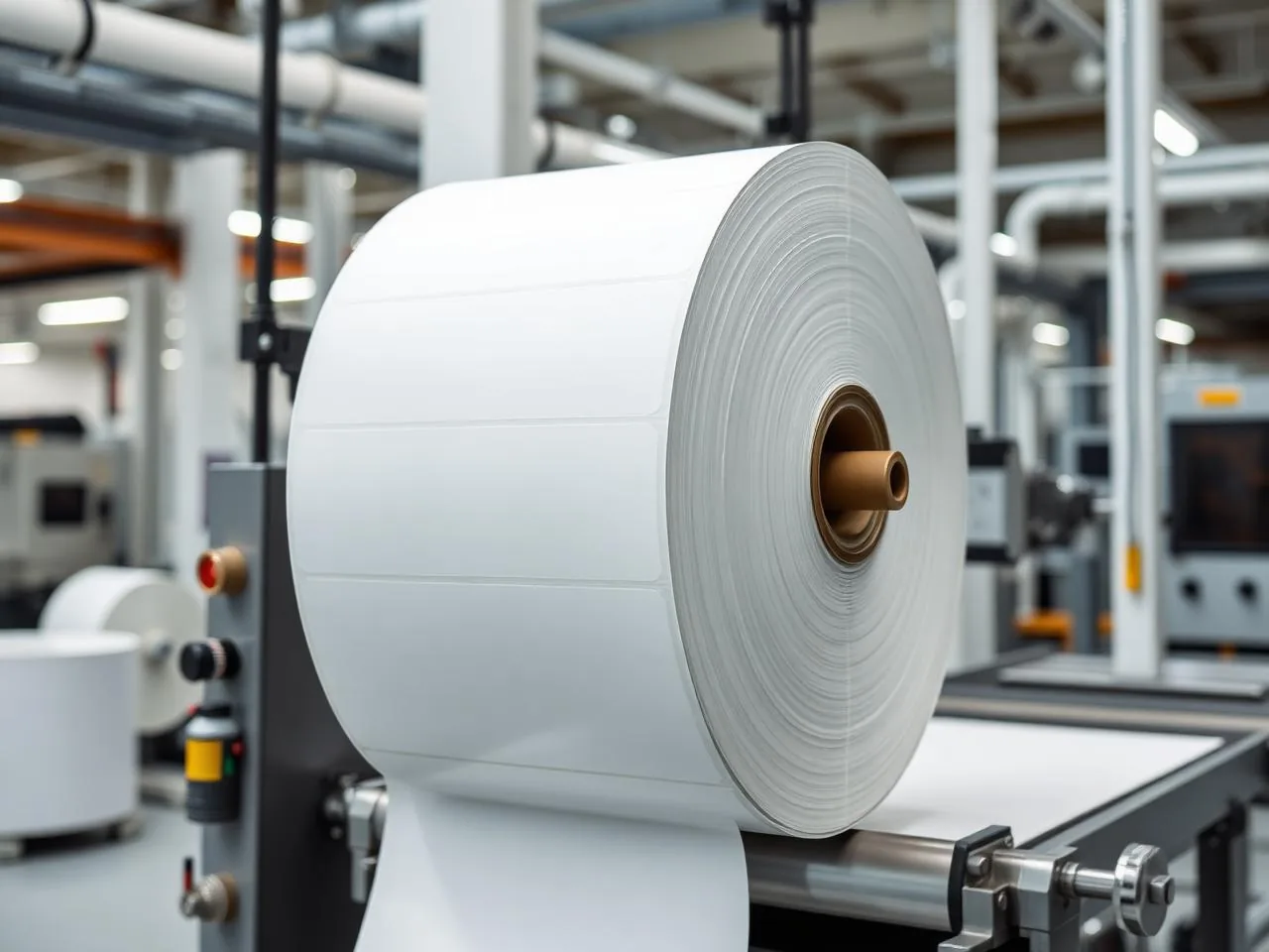 Jumbo roll of white self-adhesive label stock running on an AllinLabel coating line